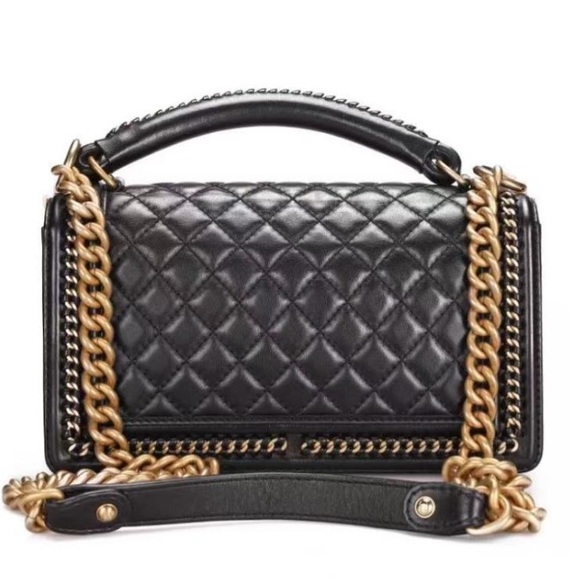 Chanel Black Quilted Shoulder Bag with Gold Chain - Picture 2 of 2